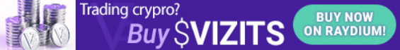 Banner promoting the purchase of $VIZITS cryptocurrency on Raydium.